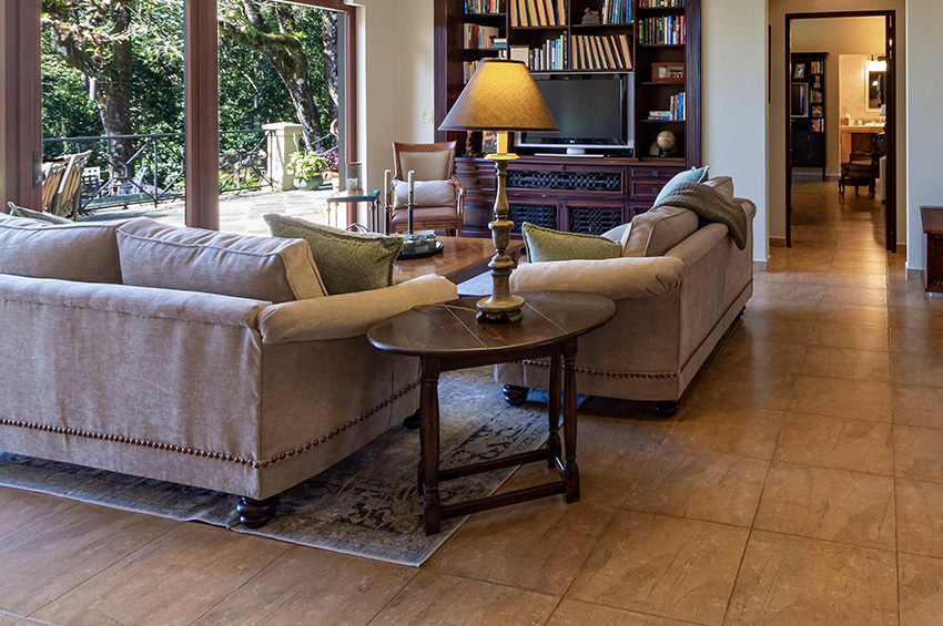 stone tile floor living room