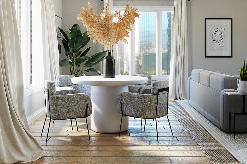 Hardwood flooring in small dining room