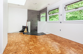 Newly installed Amorim cork flooring.