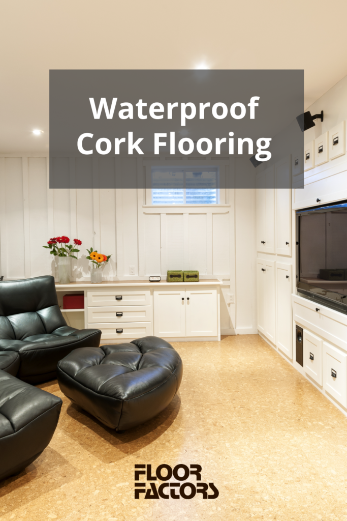 Waterproof cork flooring image for Floor Factors's Pinterest page.