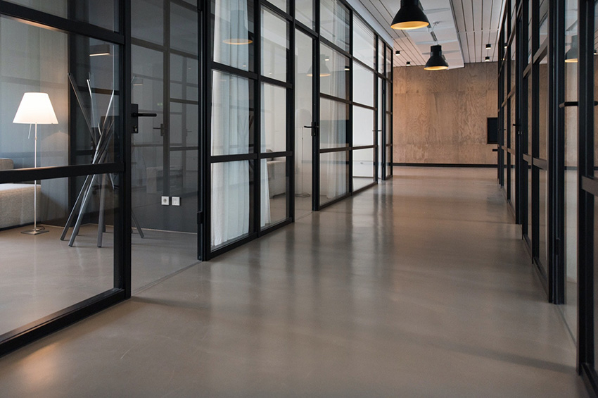 modern office building with polished concrete floors.