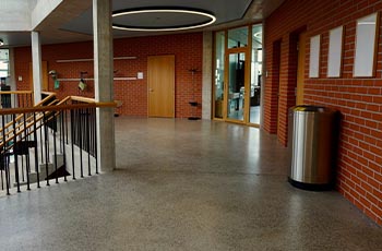 Polished concrete flooring on the second floor of an office building.